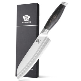 Ніж Santoku WILDMOK 18 см, японський кухонний ніж з нержавіючої сталі з ручкою з пакавуду – професійний ніж для кухні