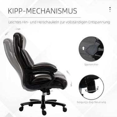 Vinsetto Ergonomic Executive Office Chair with Rocking Function, Leather Chair Brown, Adjustable Height, Weight Capacity up to 180 kg