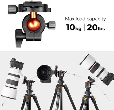 Штатив K&F Concept 200CM (78 дюймів) для камери: трипод з кульковою головкою 360°, моноподом, 1/4'' гніздом, для DSLR-камер (163CM, 10KG, алюміній)