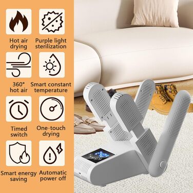 Електричний сушильник для взуття з 4 тримачами, таймером та регульованою довжиною. Підходить для взуття, рукавичок, шапок, шкарпеток та футбольних бутс