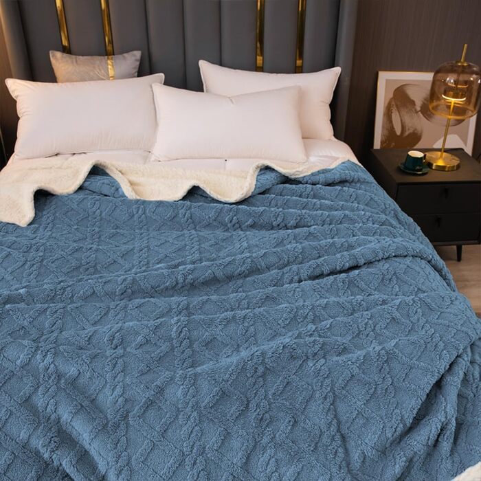 Плед Sherpa-Fleece з начосом, двосторонній, м'який, в'язаний фланелевий плед для дивану, ліжка, 150 x 200 см, сіро-блакитний