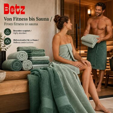 Набір рушників Betz Premium 12 предметів, 100% бавовна, Oeko-TEX, 470 г/м², колір сіно-зелений/ялиновий