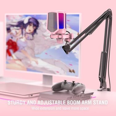 Мікрофон FIFINE для ігор та стримінгу, USB, з кріпленням, для ПК, MAC, PS4, PS5 (Рожевий)