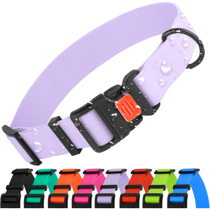 Водонепроникний нашийник для собак CollarDirect: регульований, силікон та пластик, не має запаху, легко миється, безпечна застібка, для собак маленьких, середніх та великих порід (XL (45-66 см), L (35-45 см), фіолетовий)