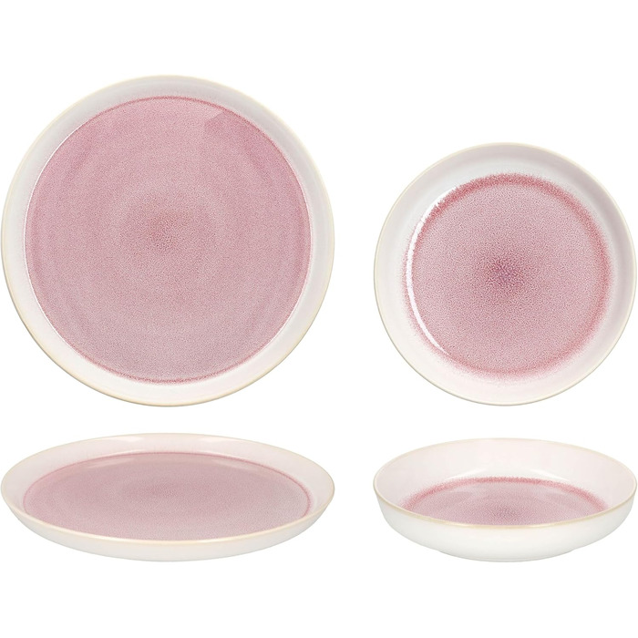 MamboCat Tafelservice Paris: 12 предметів, кремово-рожевий, керамічний посуд для 6 осіб (6 тарілок суп 400мл + 6 тарілок для їжі)