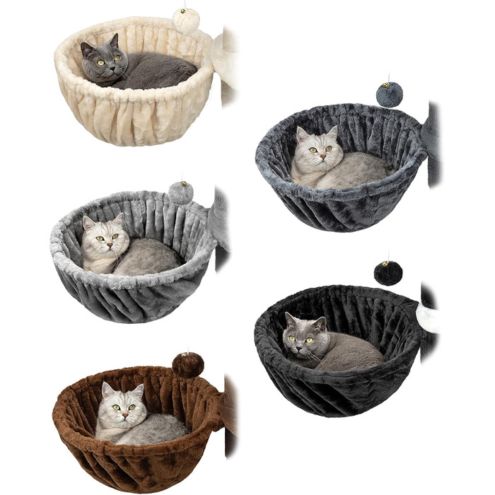 Крісло-гніздо для кота з м'якого плюшу на котячий будиночок, Ø 40 см, глибина 25 см, зручне ліжко для будь-якого котячого будиночка з різьбленням M8, міцний металевий каркас для котів будь-якого розміру, світло-сірий