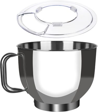 Stand mixer with bowl for cakes and bread with baking accessories. Various models also include a meat grinder and blender. 16746
