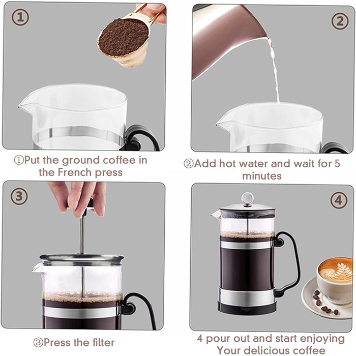 Френч-прес для кави з нержавіючою сталлю, 1000 мл, скляний, чорний