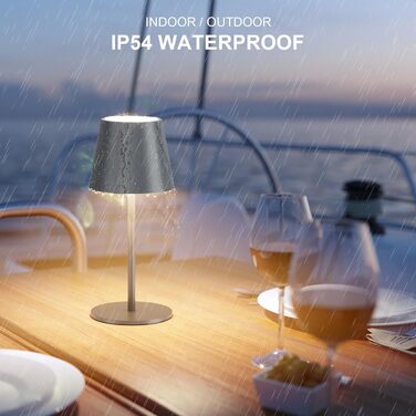 Акумуляторний LED світильник настільний 2 шт, 26 см, 5000mAh, 3W, теплий білий (3000K), водонепроникний IP54, для ресторану, спальні, бару, антрацит