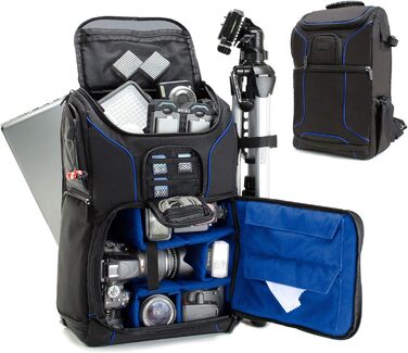 Рюкзак для камери USA Gear DSLR, фоторюкзак з захистом від ударів, відділенням для ноутбука 43,18 см, водонепроникний, з регульованим відділенням для об'єктивів та кріпленням для штатива, блакитний