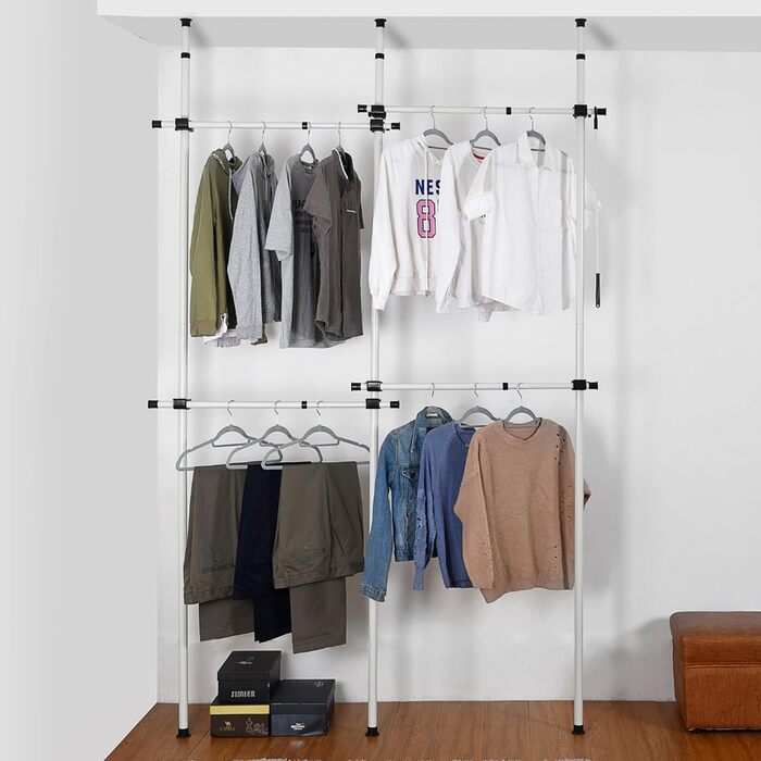 Robust, triple-extendable clothes rail from House of Home – Replacement for clothes rail in wardrobe – Adjustable shelf frame – Clothes storage (double bed)