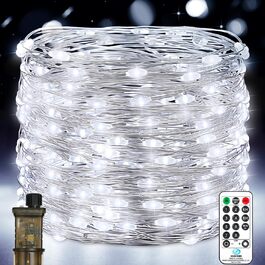 LED гірлянда світлодіодна, 23м, 200 LED, на батарейках, з таймером, 8 режимів, для дому та саду, на Різдво, Великдень, вечірку, декорування (1 шт, холодне біле світло)