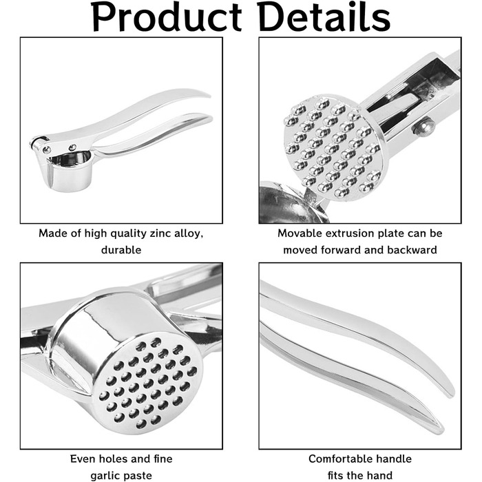 Прес для часнику з нержавіючої сталі, придатний для миття в посудомийній машині - прес для часнику, подрібнювач для кухні