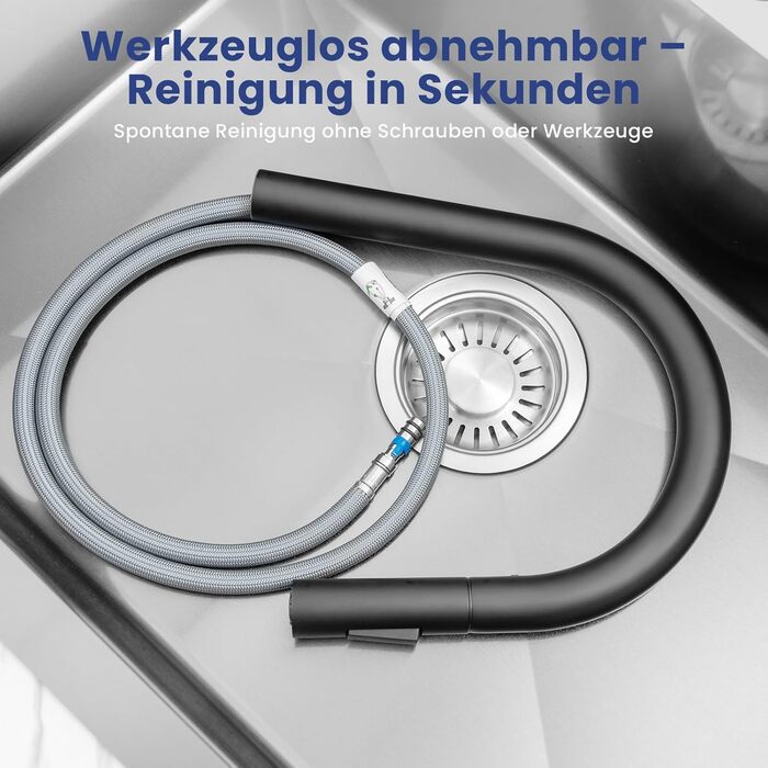 Кран кухонний CECIPA SOFETIY SERIE, чорний, з висувною лійкою, 360° поворот, нержавіюча сталь, двофункціональний