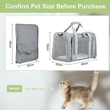 Транспортна сумка для тварин: складана переноска для кота та собаки, сірого кольору. Легка переноска з регульованим плечовим ременем, дихаюча переноска для подорожей та авто.