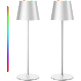 LED настільна лампа Qsky бездротова диммувана з акумулятором, тепле світло 3000K+RGB, водонепроникна (IP54), з алюмінію, 2 шт.