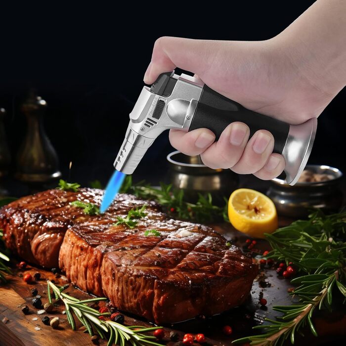 Газовий пальник для кухні, десертів та грилю, з можливістю заправки, з блокуванням, для приготування Crème Brulée