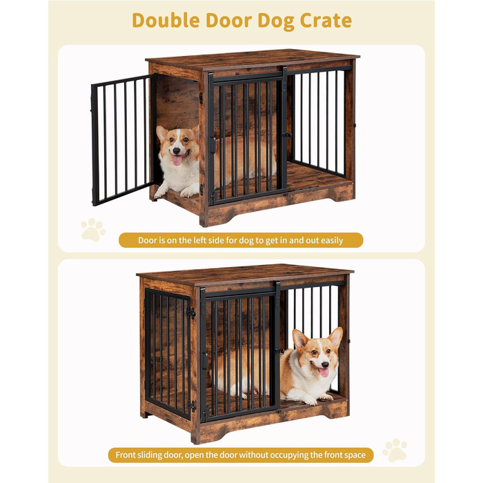 Hzuaneri Modern Wooden Dog Crate Furniture - Indoor Dog Box with Sliding Doors for Small/Medium Dogs - 81cm Height, 55x81x67.5cm, Vintage Brown DFC83601B