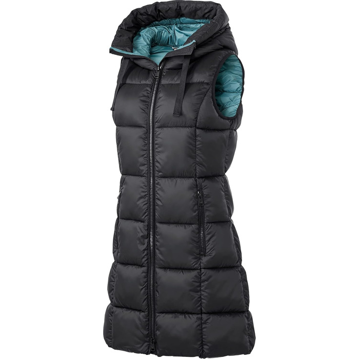 Стьобана жилетка PATSY & LOU з капюшоном, довга жіноча жилетка з двостороннім блискавкою, приталена жилетка для витонченої фігури, тепла та терморегулююча, розмір 36-48 (38, чорний)