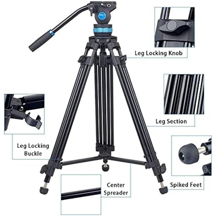 Штатив відео SIRUI SH-15: Алюмінієвий штатив для відеозйомки з поворотним кріпленням 360°, 155 см, навантаження до 10 кг. Підходить для DSLR, відеокамер та камер.