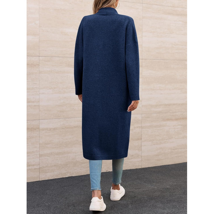 Жіноча в'язана жилетка Fisoew, довгий кардиган, великий розмір XL, відкритий фасон, з кишенями (темно-синій)