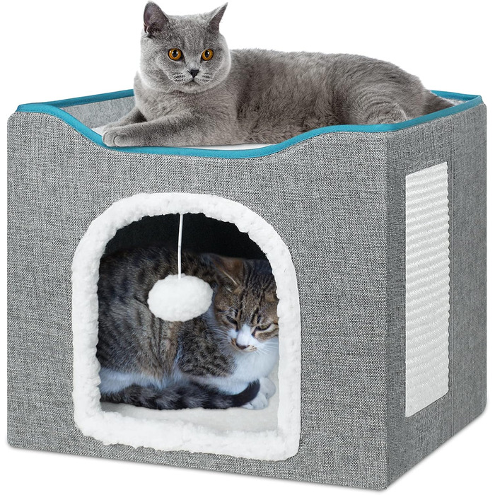 Кігтечка-будиночок для котів Brian & Dany, сіра, 40x40x32 см з ігровим м'ячиком та когтеточкою