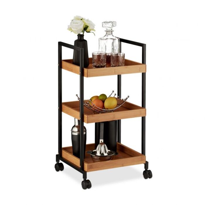 Relaxdays Bamboo Serving Trolley with 3 Tiers