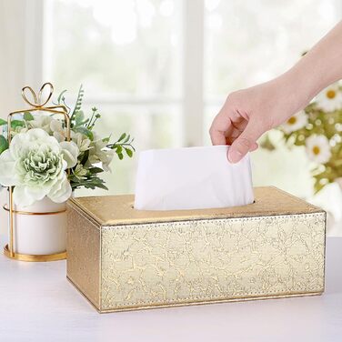 BTSKY Rectangular Faux Leather Tissue Box Cover, Elegant and Stylish Decoration (Gold)
