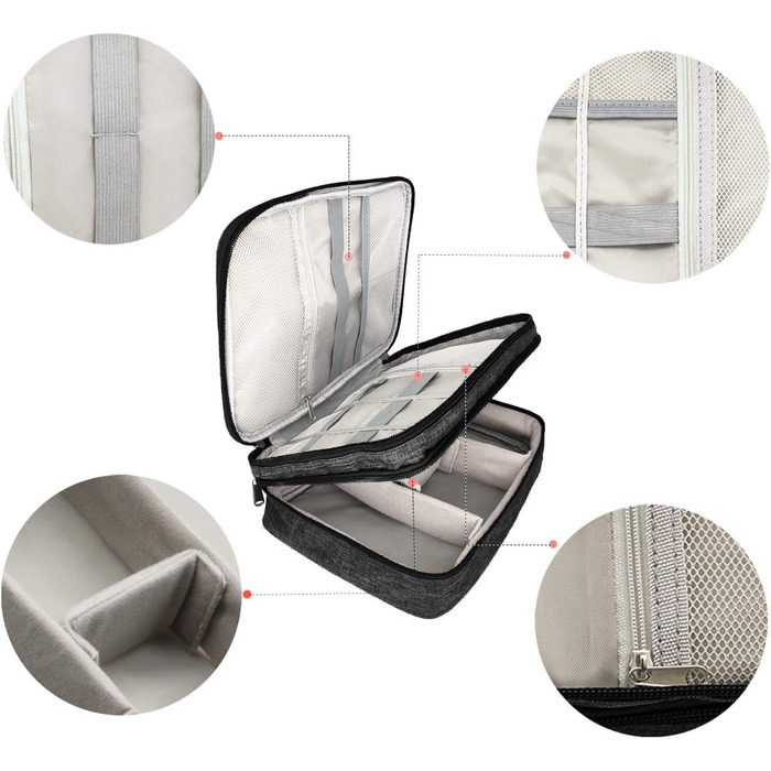 Водонепроникна сумка-органайзер для кабелів та електроніки Ruyosn. Двошарова сумка для кабелів, повербанку та аксесуарів. Чорний колір.