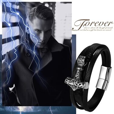 Чоловічий браслет Flongo з плетеного шкіряного шнура, стилізований під молот Тора (мультяшний молот), вікінзький браслет, регульований, з застібкою, амулет, подарунок для чоловіків