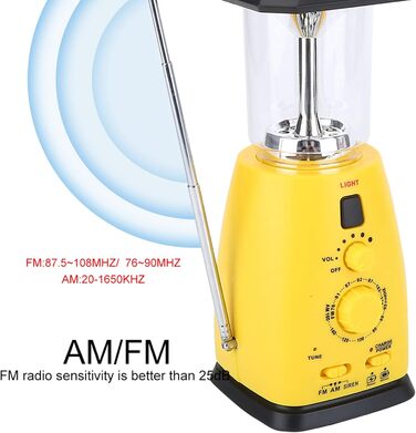 VGEBY LED Camping Lantern, 8 LED Solar Crank Lantern Hand Crank Lantern Rechargeable Solar Lantern With AM/FM Radio FOR Camping, Storms, Power Outages, Hiking, Walking, Festivals, Caravans