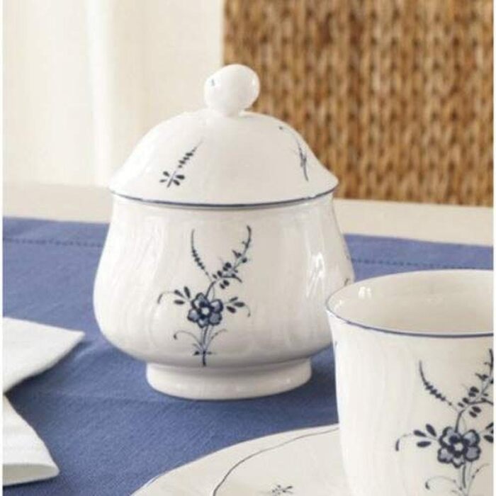 Villeroy & Boch Vieux Luxembourg Sugar Bowl, Premium Porcelain, White/Blue, 1023410930, 11.2 x 15 x 3 cm