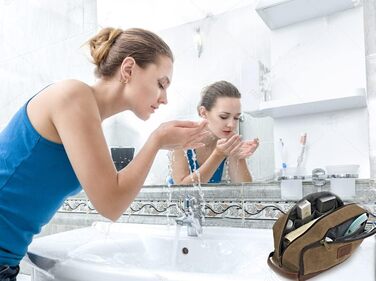 Чоловіча та жіноча дорожня косметичка/рюкзак з канвасу, велика, блакитна (28x16x14 см)