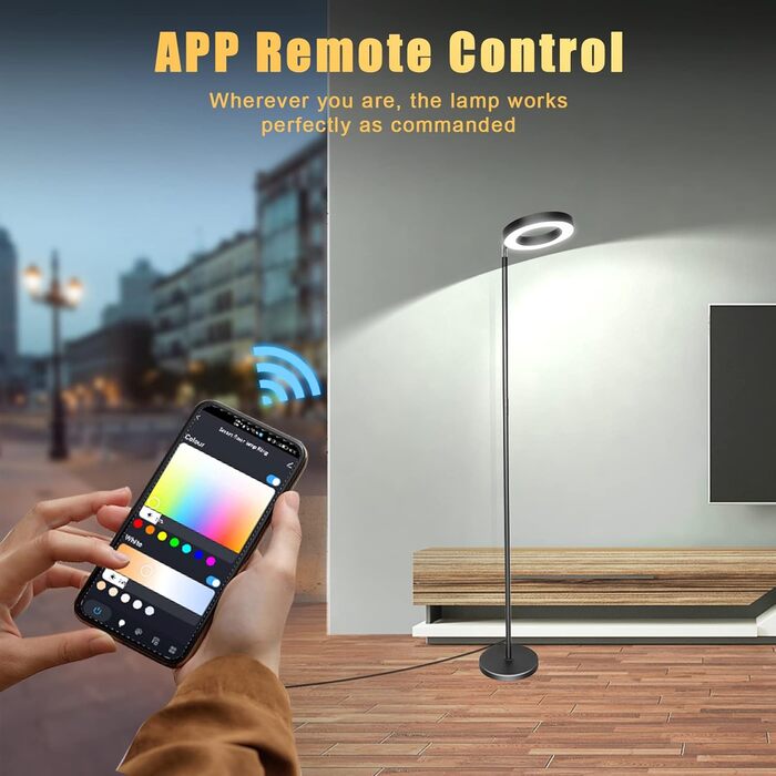 LED торшер, 42W, 16 мільйонів кольорів RGBCW, WiFi, Smart, двосторонній, для вітальні, сумісний з Alexa/Google Home, синхронізація з музикою, регульована яскравість, торшер для читання в спальню, RGB-42W