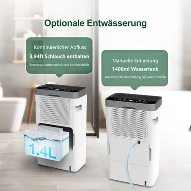 12L/Day Dehumidifier, Electric Dehumidifier with 1.2m Drain Hose, Room Dehumidifier with LED Display, Clothes Drying, Drain Hose, 24H Timer and Defrost, Ideal for Basements, Against Humidity