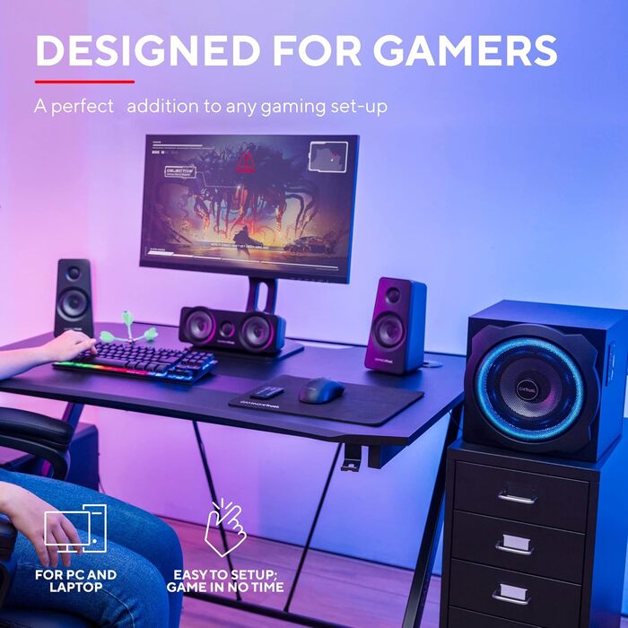 Акустична система Trust Gaming GXT 658 Tytan 5.1 Surround з сабвуфером, LED-підсвічуванням, 180 Вт, для ПК, ноутбука, консолі, TV, чорна