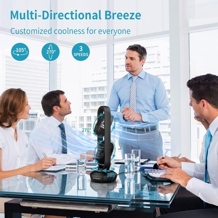 Вентилятор настільний DR.PREPARE 40см з 3 швидкостями, коливання 105°, таймер, чорний