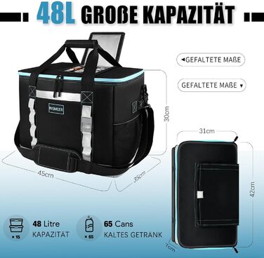 Сумка-холодильник INSMEER 48L: велика, для 65 банок, XXL, водонепроникна, для пікніків, кемпінгу, пляжу