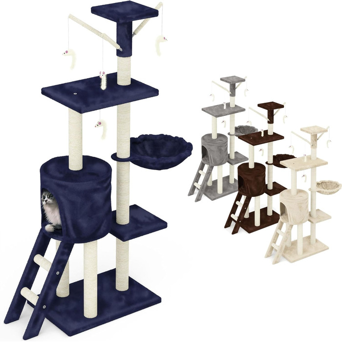 Дерев'яний кігтечка для котів Beltom® Kratzbaum 140 см, блакитний. Ігровий комплекс для котів, кігтеточка, ігровий центр