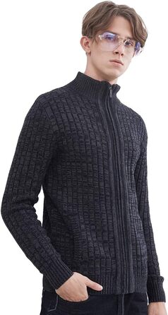 Чоловічий кардиган AOI RAY з блискавкою та стоячим коміром, в'язаний пуховий светр з двома кишенями, чорний (3XL, сірий)