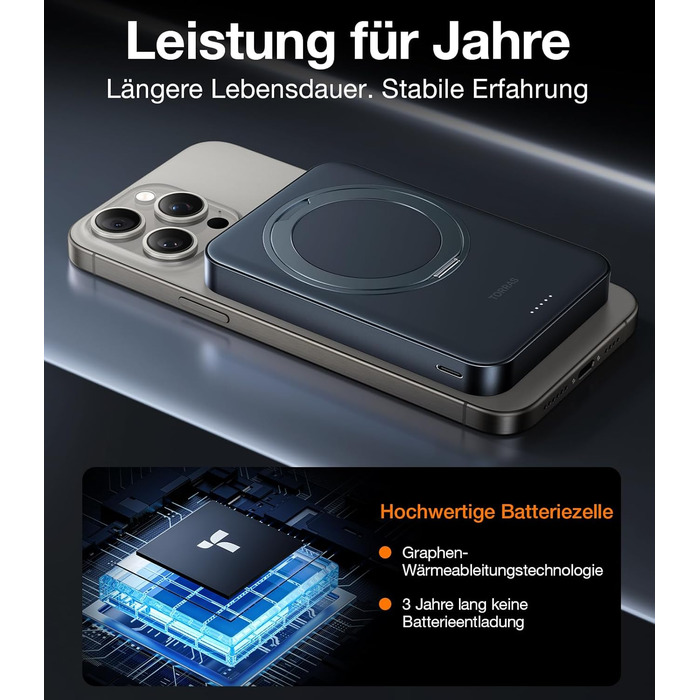 TORRAS MiniMag Qi2 Powerbank 10000mAh: магнітичний повербанк з підтримкою MagSafe, 30W USB-C, 15W бездротова зарядка для iPhone 12-17, AirPods, сірий титан