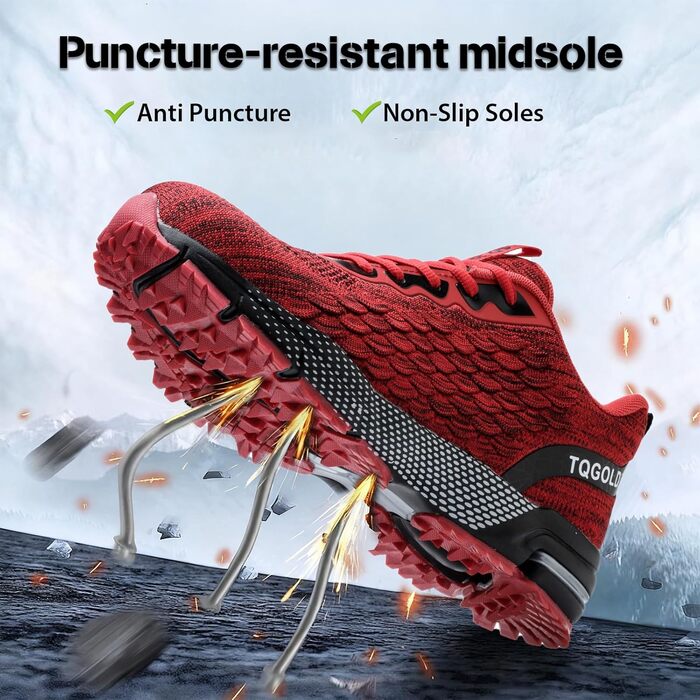 Черевики робочі AONEGOLD чоловічі/жіночі, спортивні, з металевим носком, антиковзаючі, дихаючі, розмір 36-48 EU, 43 EU, 8391, червоні