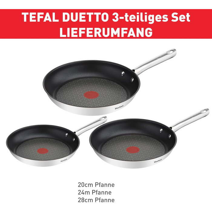 Набір сковорідок Tefal Duetto, 3 предмети (20, 24, 28 см), для індукційних та всіх типів плит
