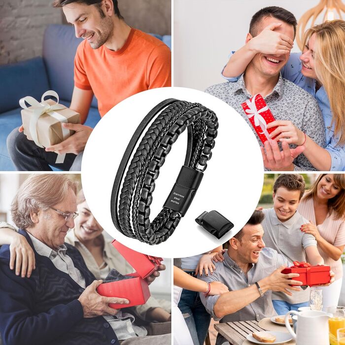 Чоловічий браслет Murtoo зі шкіри та нержавіючої сталі з магнітним застібком (20 см, чорний, коричневий)