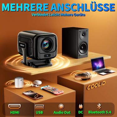 Портативний проєктор Mini Beamer 4K з WiFi 6, Bluetooth 5.4, автоматичною корекцією трапецеїдальних спотворень, обертання 270°, підтримка USB/Laptop, з пультом ДУ та мишкою, білий (Black-1)