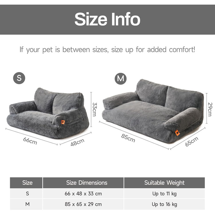 М'яке ліжко для котів та собак MEWOOFUN, зручне диван-ліжко для середніх та маленьких тварин, з антиковзною основою (темно-сірий, 66 x 48 x 33 см)