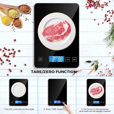 Кухонні ваги HOWEIFULL Digital 15 кг з USB зарядкою, нержавіюча сталь, точність 1 г, для продуктів (Чорний)