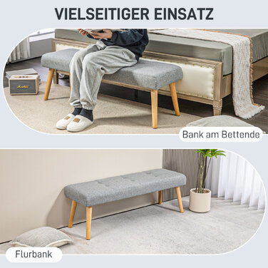 HOMCOM Bench Upholstered Bench Linen Look Button Tufting Bed Bench with Wooden Legs for Bedroom Living Room Entryway 120x41x43 cm Grey