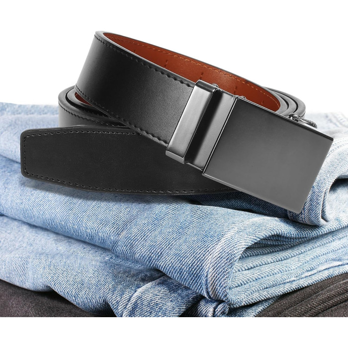 Чоловічий ремінь на пряжці, автоматична застібка, для костюма та ділового одягу, ширина 35 мм, регульований розмір, колір чорний, довжина 130 см, підходить для об'єму талії 28'-44'