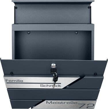 Поштовий ящик з газетницею антрацит, нержавіюча сталь, настінний, з замком та газетницею - лазерне гравіювання